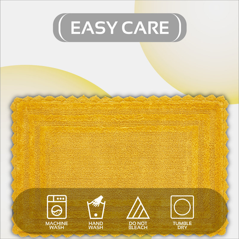 Rasika 100% Cotton 1990 GSM Tufted Reversible Bath Rug, OEKO-TEX Certified, Ultra Soft & Absorbent, Machine Washable Bathroom Rug for Shower, Tub, Sink, Vanity & Spa Areas, Crochet-Inspired Design, 24" x 40" Rectangle, Yellow