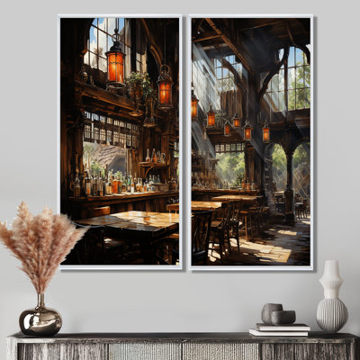 Cowboy Western Saloon - ensemble d'art mural moderne sur toile orange