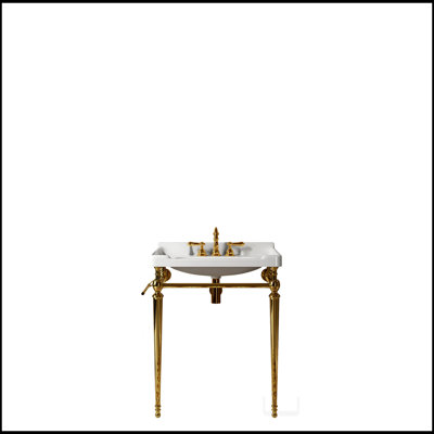 VICI 28" Bathroom Console Sink, Wall-Mounted Ceramic Vanity Basin with 3 Pre-drilled Faucet Holes, Freestanding Stainless Steel Support Legs with Towel Bar