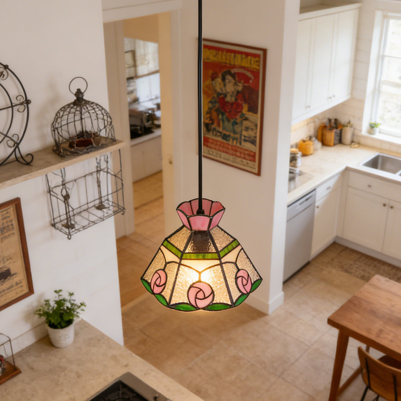 Luminaire suspendu simple en verre rose à intensité variable