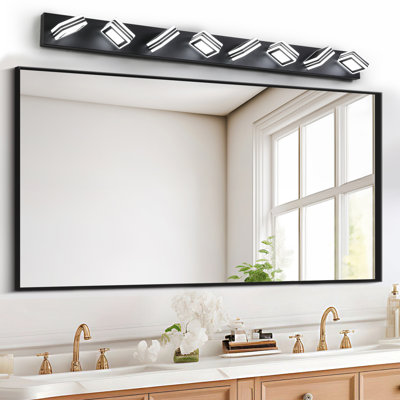 45" Modern Black 7-Light LED Vanity Light, Square Acrylic Lampshades Wall Mount Fixture for Bathroom, Mirror Lighting