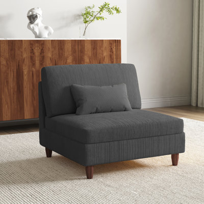 Chaise rembourrée sans accoudoirs en velours côtelé gris avec dossier rembourré, module pour canapé modulaire