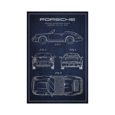Porsche Corporation Porsche Patent Sketch (Navy Blue) by Aged Pixel - Wrapped Canvas Print