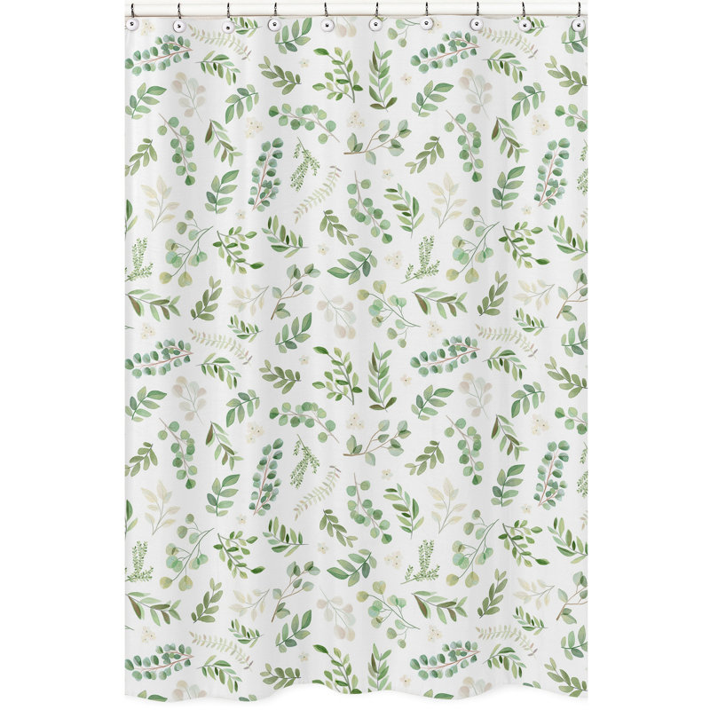 Botanical Green and White Floral Fabric Shower Curtain 72" x 72"