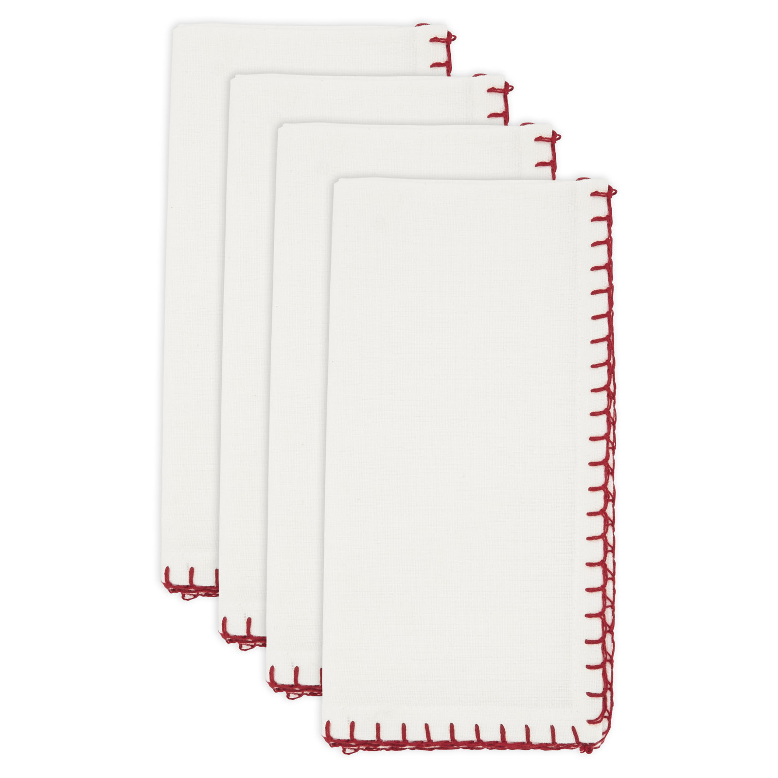 Ivara Whip Stitched Design 20" Cotton Napkin, White/Red