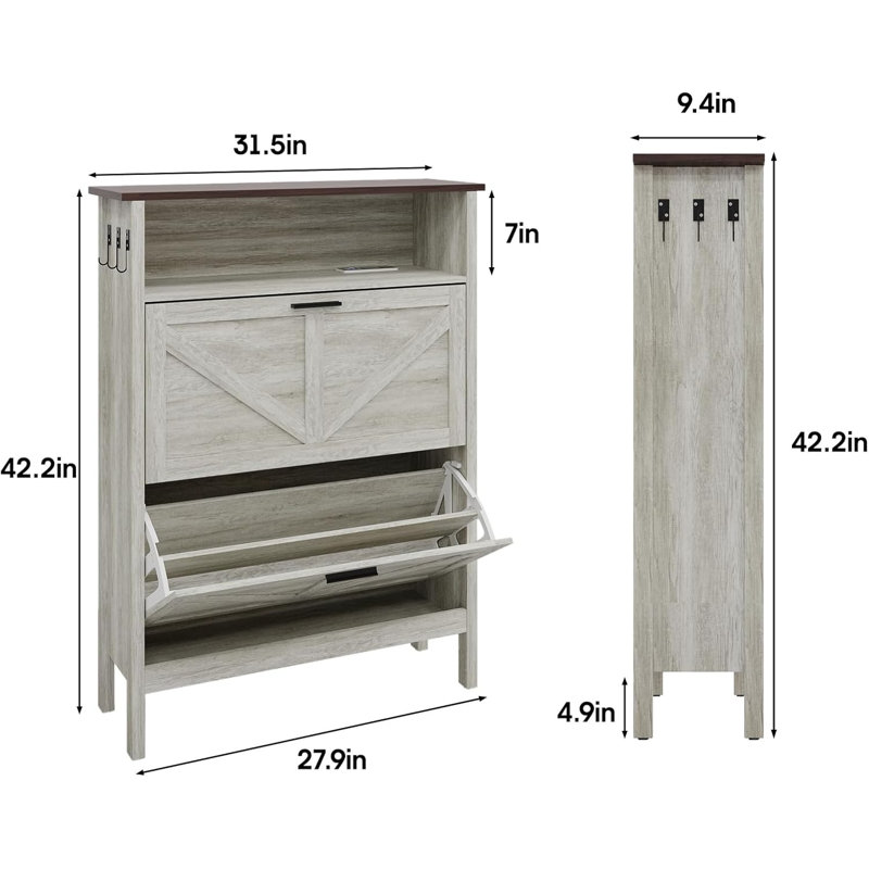 Armoire de rangement pour chaussures avec 2 tiroirs rabattables, fonction de désodorisation automatique, armoire de rangement pour chaussures autoportante