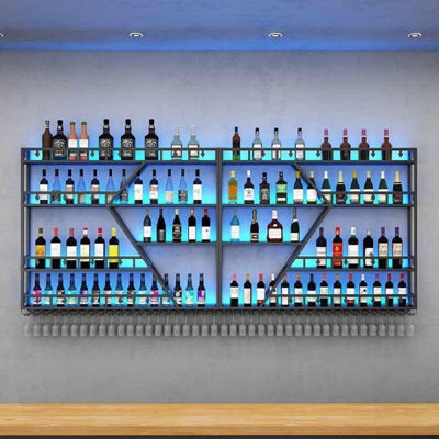 95In Wall Mounted Wine Rack, Large Metal Wine Bottle Holder 4 Tier, Modern Fashion Diamond Shaped Floating Bar Unit Wine Storage Shelves, For Home Restaurant Bars Decor