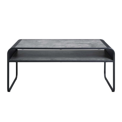 Modern Industrial Style Black Metal Frame Coffee Table With Open Shelf And Curved Edges For Living Room Furnishing Rectangular Frame, In Design