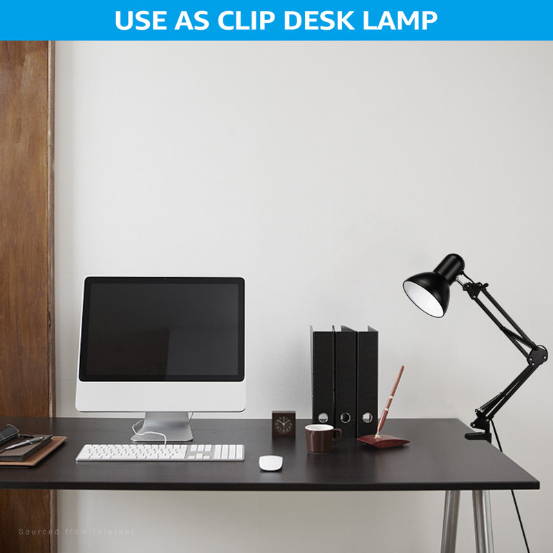 Adjustable Black Clip-On Lamp with Shelf, 40W