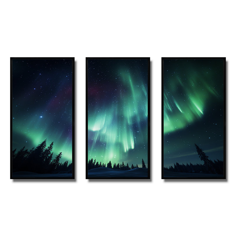 «Canadian Boreal Ballet 4 - Northern Lights», art mural, H 28 po x l 36 po x P 1 po, Cadre flottant noir