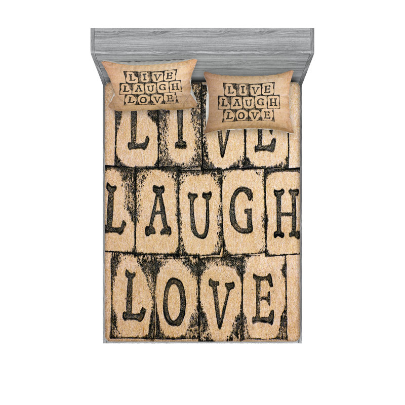 Ensemble de draps et taies décoratives Ambesonne Live Laugh Love, brun pâle noir