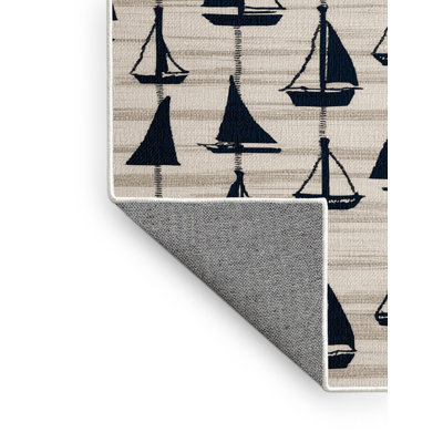 Washable Sailboat Silhouettes Coastal Area Rug