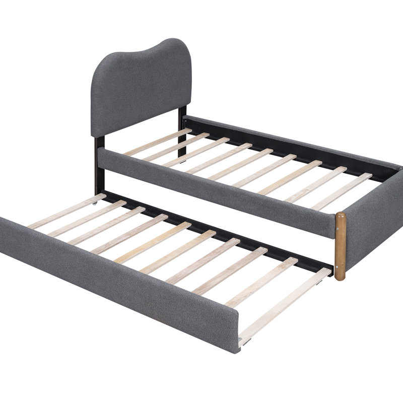 Lit simple tapissier avec rembourrage confortable et gigogne - revêtement gris et amovible, Gris