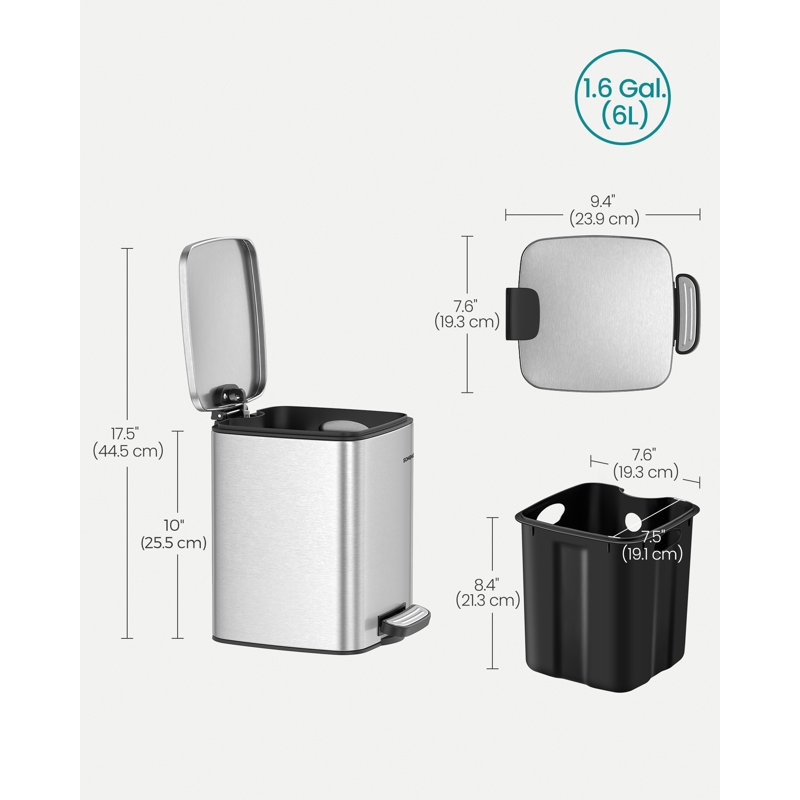 Suhanee Steel Kitchen Trash Can, Silver