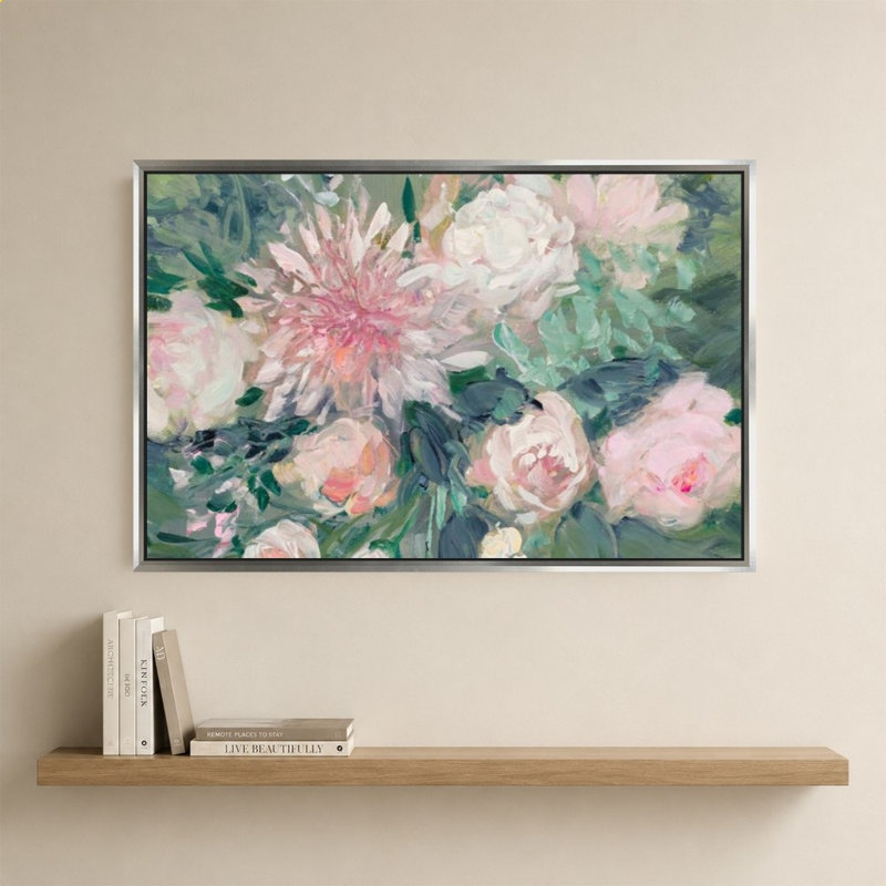 «Romantic Rendezvous Florals I» par Julia Purinton - impression sur toile, 24" x 24", Beveled Floating Frame, Silver