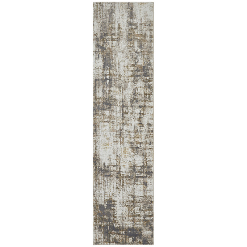 Grandeur Ivory Charcoal Crosshatch Abstract Area Rug, Runner 2'6" x 10'