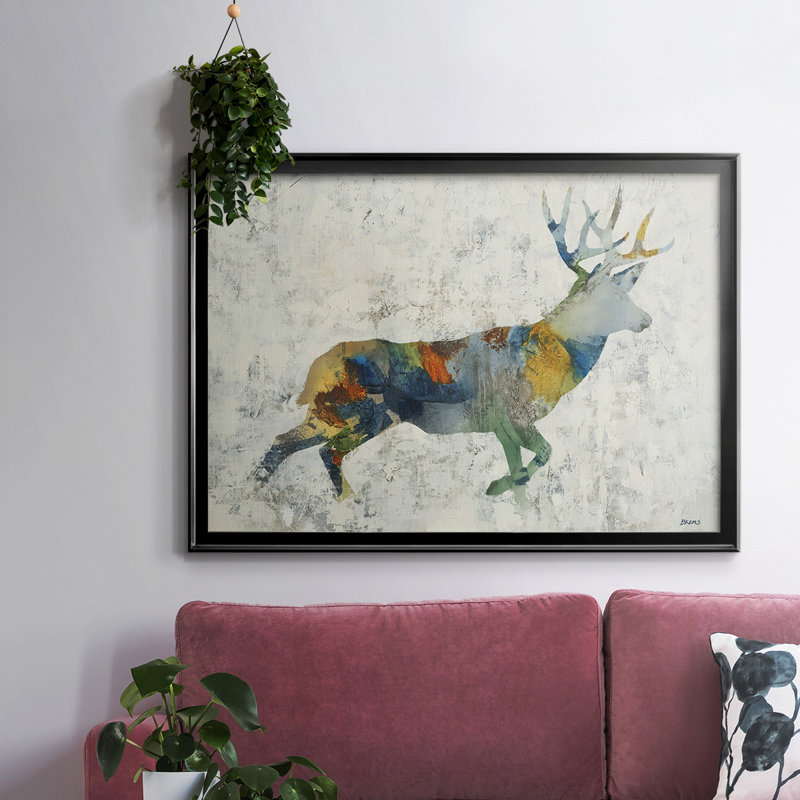 Cerf totem, reproduction sur toile, H 18 po x l 26 po x P 1,5 po, Noir