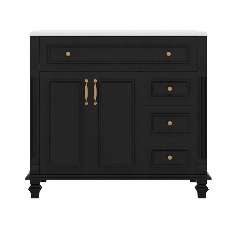 36" Bathroom Vanity With Sink, Flip-Out Drawer, Black