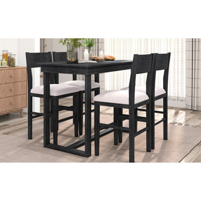 5 Counter Height Dining With Rectangular Table And 4 Comfortable Chairs, Gray Color, Fit For Small Spaces Suitable Rooms