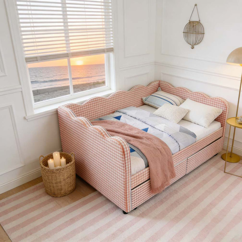 Lit de jour double, full-Drawers, Rose