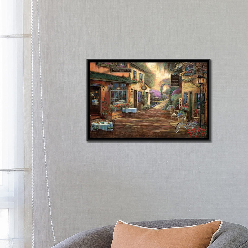 «French Town» par Ruane Manning - reproduction d'art, H 18 po x l 26 po x P 1,5 po, Toile avec cadre noir, Aucun mat