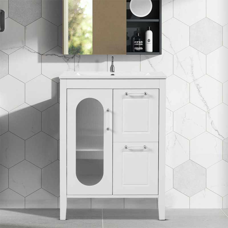 Rashawd 24'' Single Bathroom Vanity with Ceramic Top, Gray