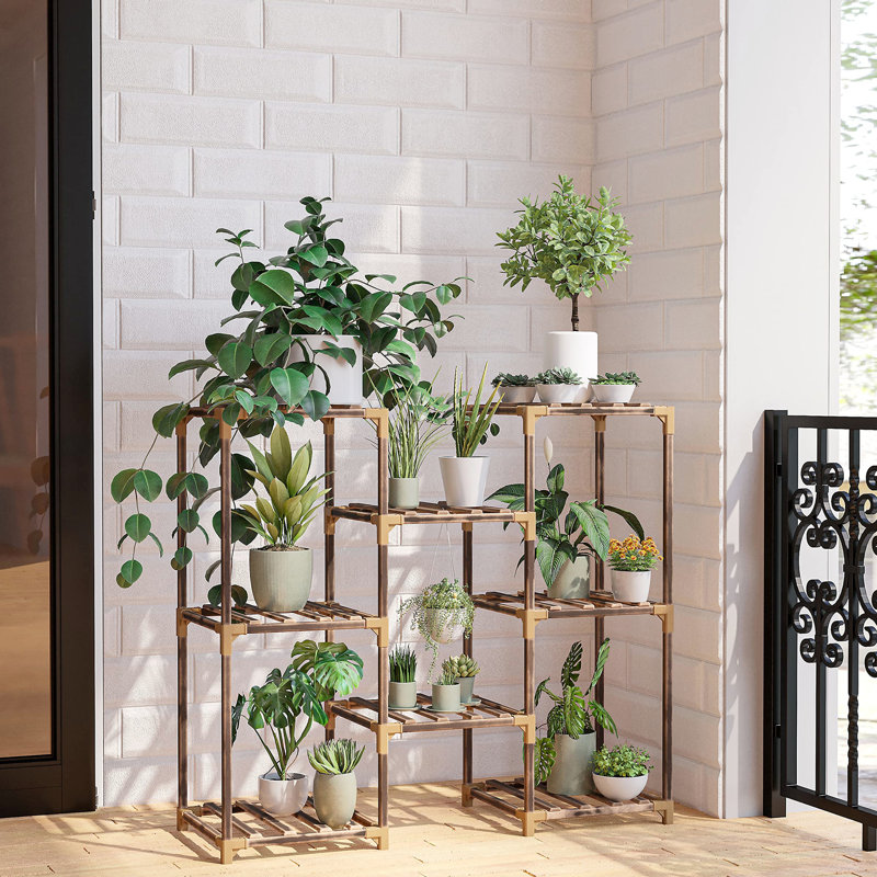 Support pour plante d'intérieur et d'extérieur - Le bois naturel peut accueillir plusieurs plantes.