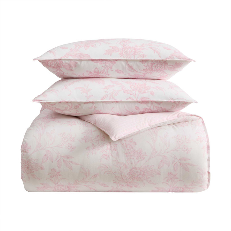 Ensemble d'édredon rose réversible Laura Ashley Natalie, Très grand édredon, 4 taies décoratives et 2 co, Rose