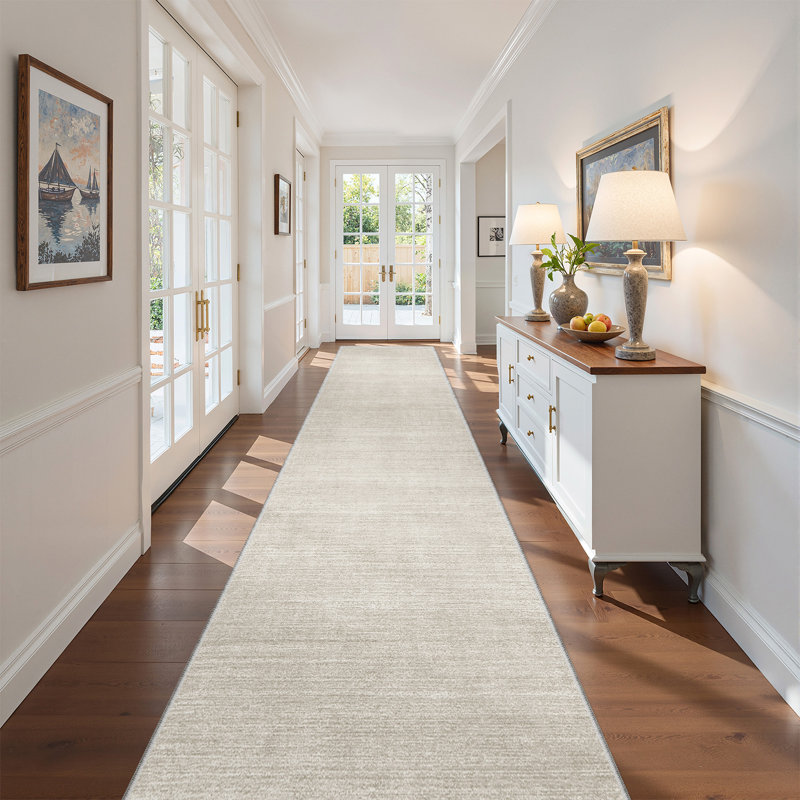 Tapis lavable à rayures rétro antidérapant (beige), Tapis de couloir 2 pi x 12 pi, Beige
