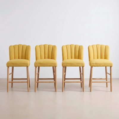 Mid-Century Petal Back Counter Height Bar Stools, Upholstered Bar Chairs with Solid Wood Frame, High Density Foam Cushion for Kitchen Island