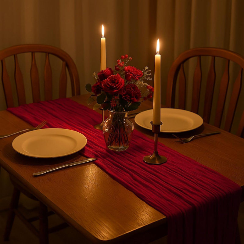 Ensemble de 12 chemins de table en étamine rouge - 10 pieds x 12 pièces chemins de table bohème en gaze pour fête de mariage