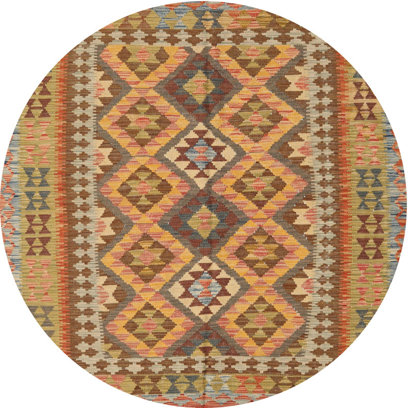 Tapis orange / jaune / vert Bhatade, Rond 4 pi