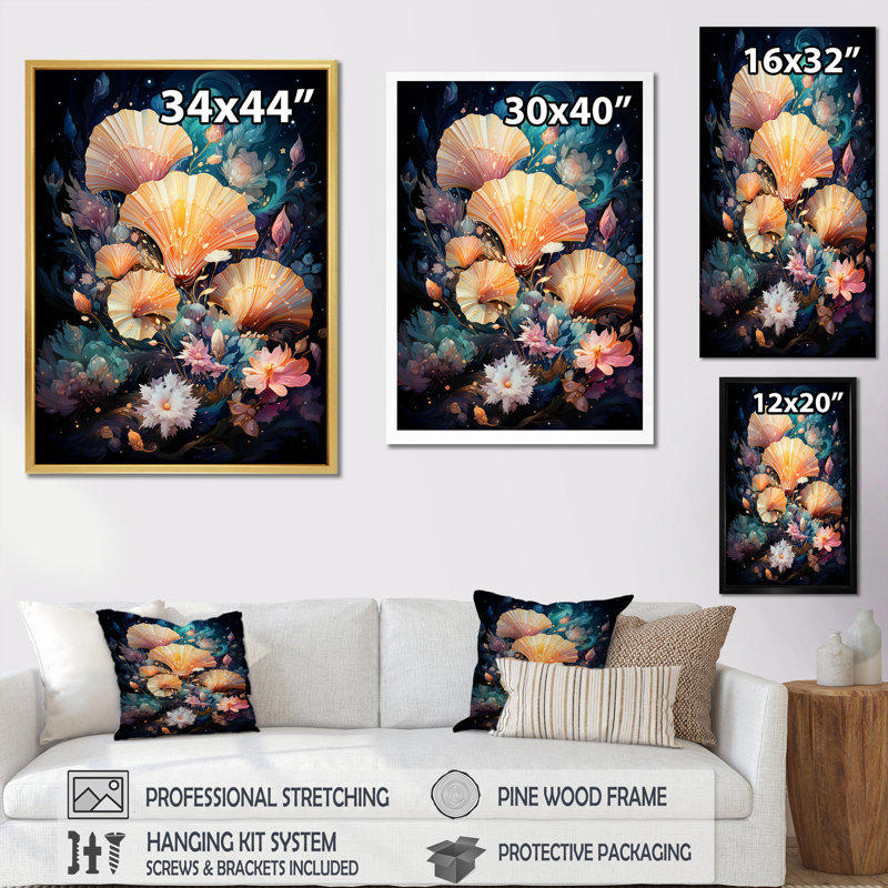 Coquillages dans une galaxie cosmique sur toile, H 32 po x l 16 po x P 1 po, Cadre simple blanc