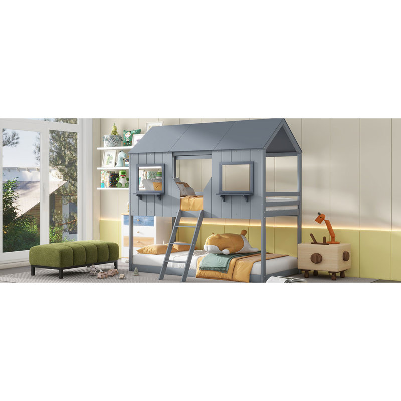 Grey Solid Wood Bunk Bed With Twin Over Configuration In - Built To Last