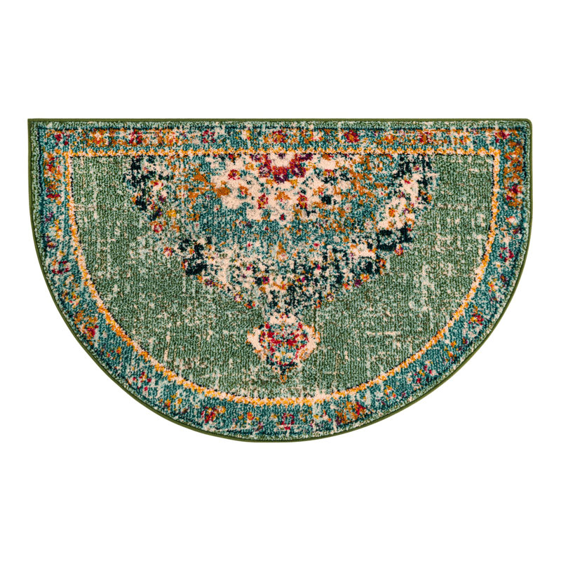 Tapis abstrait vert / orange Galyean, Vert / Orange, Demi-cercle 2 pi 7 po x 4 pi 1 po