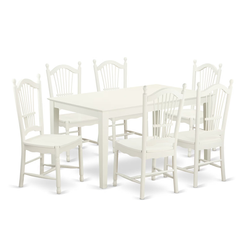 Ensemble de table de salle à manger 7 pièces 7 pièces, 36 x 60 po, lin blanc, 7 pièces : table, 6 chaises