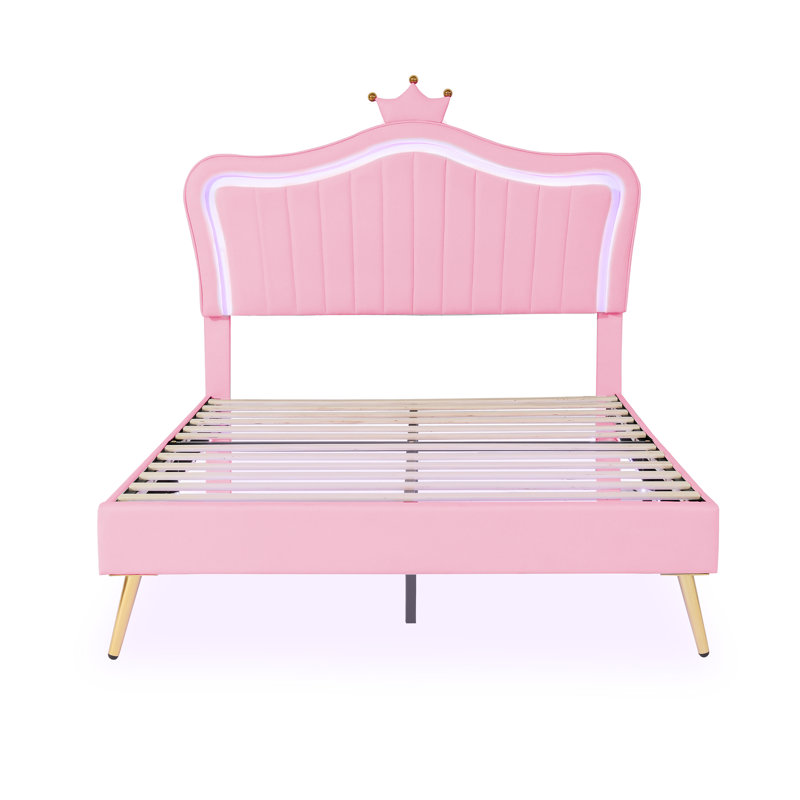 Jaran Upholstered Leather Bed, 140 x 200cm, Pink