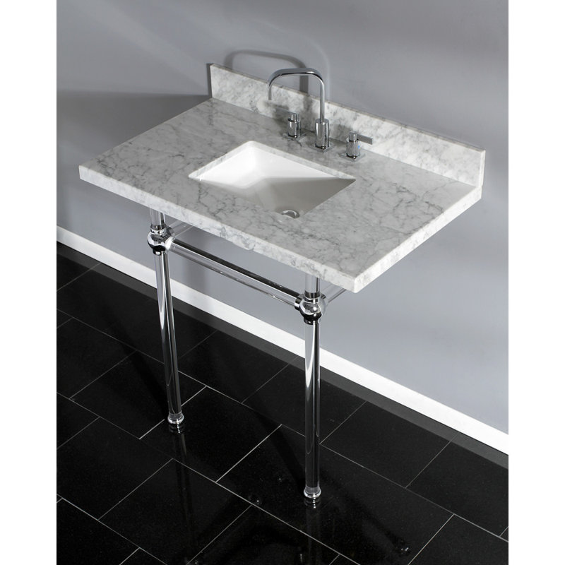 Kingston Brass Templeton 36-Inch Carrara Marble Vanity Top with Clear Acrylic Legs (8-Inch, 3-Hole), Polished Chrome