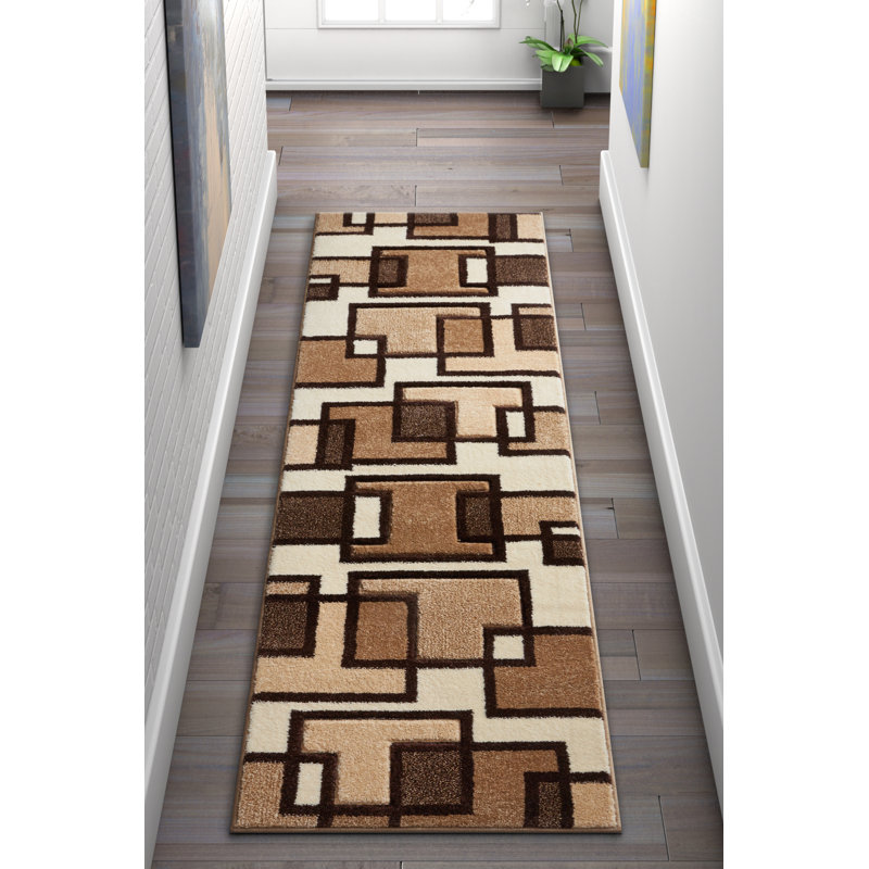 Tapis crème Brigman Imagination Squares, Tapis de couloir 2 pi x 7 pi