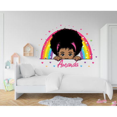 Adhésif décoratif petite fille afro, nom, arc-en-ciel, belle fille, beauté, chambre bénie africaine, cadeaux, vinyle, art mural, autocollants 566RS
