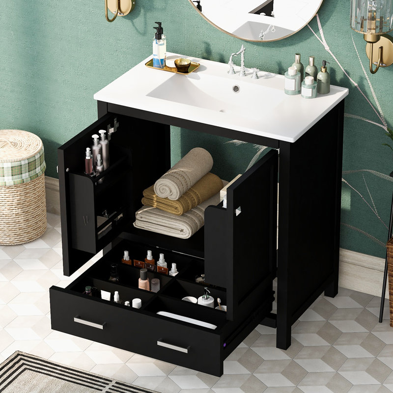 Armoire de salle de bain 30 po 1 porte 1 tiroir, Noir, noir, noir, noir