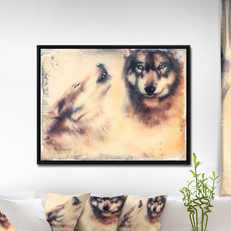 «Howling Wolf», peinture, H 16 po x l 32 po x P 1 po, Toile sur cadre
