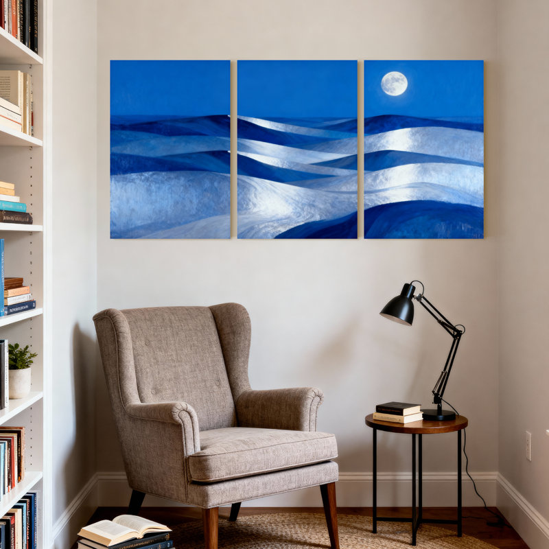 Scénario et paysages urbains, vagues de l'océan au clair de lune, ensemble de 3 impressions sur toile, H 18 po x l 36 po
