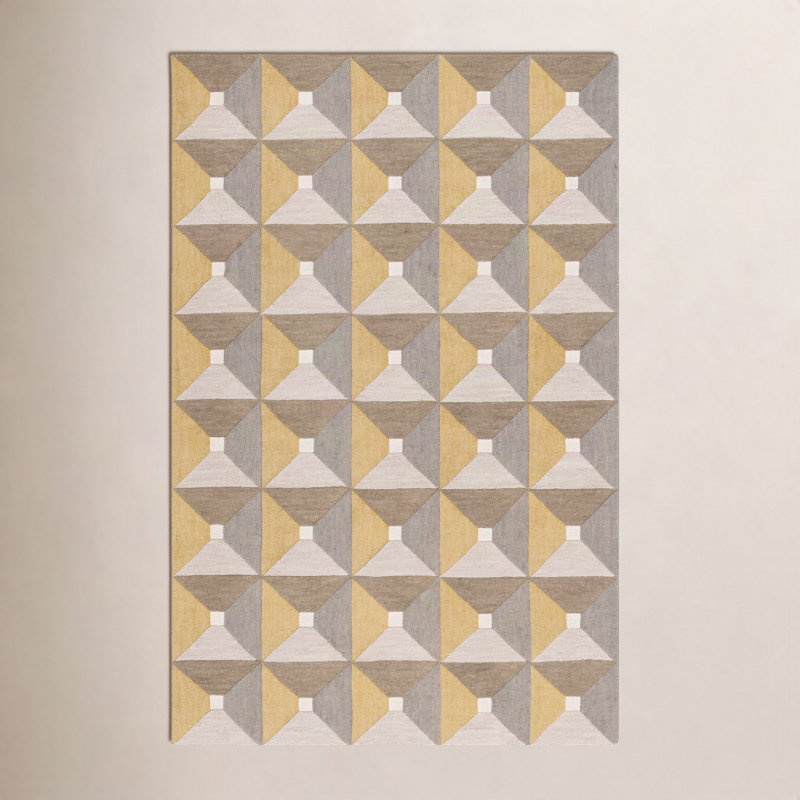 Gilderoy Geometric Hand Tufted Wool/Cotton Area Rug in Gold/Gray, Rectangle 4' x 6'