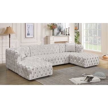 Magic Home 123 in. U Shaped Pull Out Sectional Sofa Bed Couch with