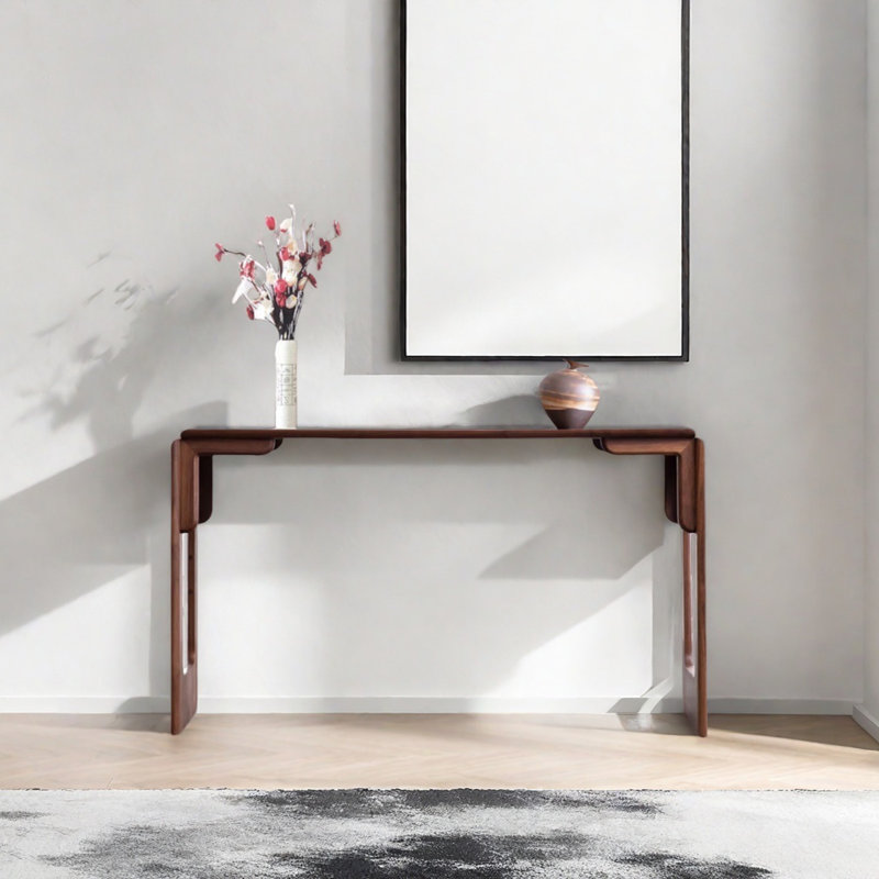 Modern Minimalist Walnut Console Table, 33.46" H x 55.12" W x 15.75" D