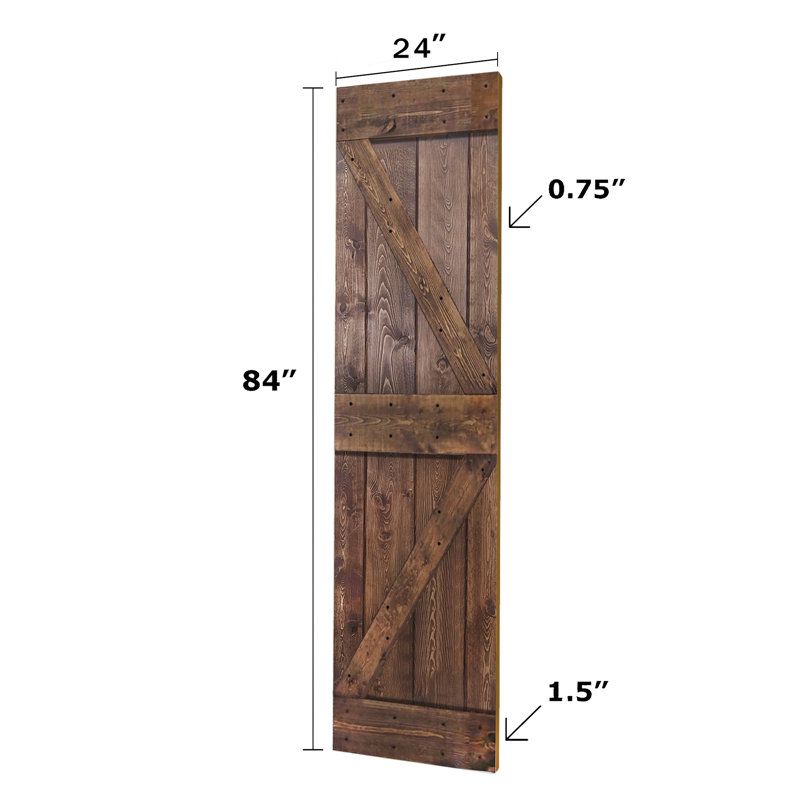 Porte de grange coulissante double en bois massif de style K avec ensemble de quincaillerie - Assemblage requis, Noyer foncé