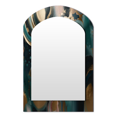 Gold And Green Marbled Euphoria I - Marble Arch Unique Mirror, Gold Asymmetrical Large Wall Mirror, Printed Metal Art