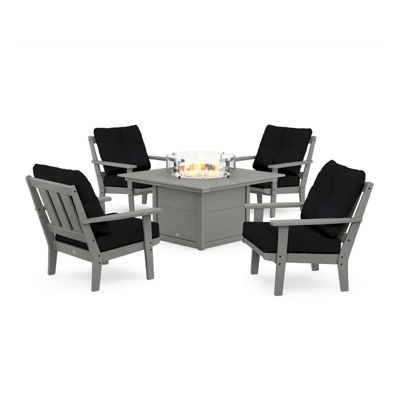 Oxford 5 Piece Multiple Chairs Seating Group with Cushions, Slate Gray, Black
