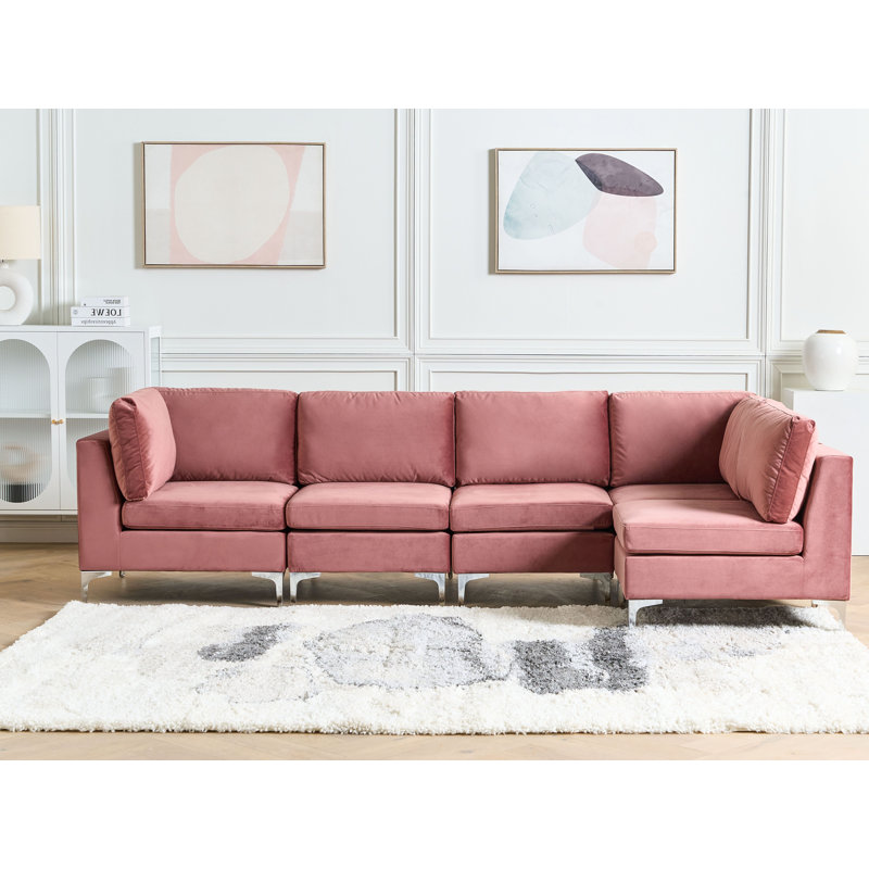 Millings 5 Seater Velvet Corner Sofa , Pink, Left Hand Facing
